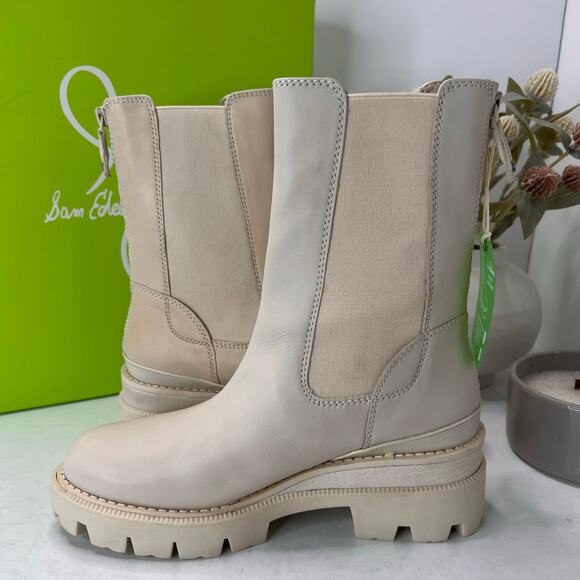 Sam Edelman Genia Leather Chunky Wedge Chelsea Boot Ivory Women's US 6.5M NWB - Picture 7 of 12
